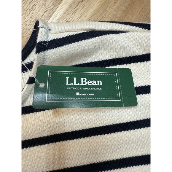 LLBean WMNS XL Stripe Navy/Cream Heavyweight Boatneck Top Coastal Nautical Prep - Picture 3 of 5